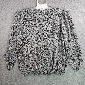 Joie Top Blouse‎ Womens XS 100% Silk Abstract Print Black Gray White - XS